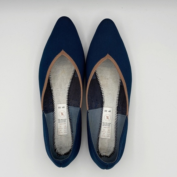 Vivaia Pointed-Toe V-Cut Flats 40 9 Marine Blue Tan - Picture 7 of 10